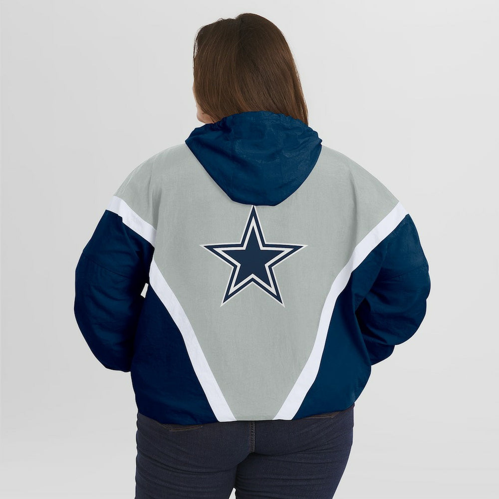 Dallas Cowboys WEAR by Erin Andrews Women's Plus Size Retro Crinkle Full-Zip Hoodie Windbreaker Jacket Navy/Gray