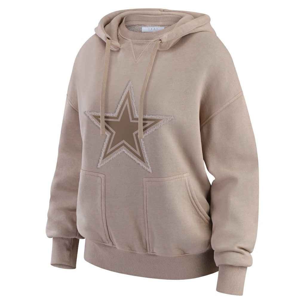 Dallas Cowboys WEAR by Erin Andrews Women's Washed Pullover Crewdie Tan