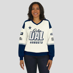 Dallas Cowboys WEAR by Erin Andrews Women's Racing Crew V-Neck Sweatshirt Cream