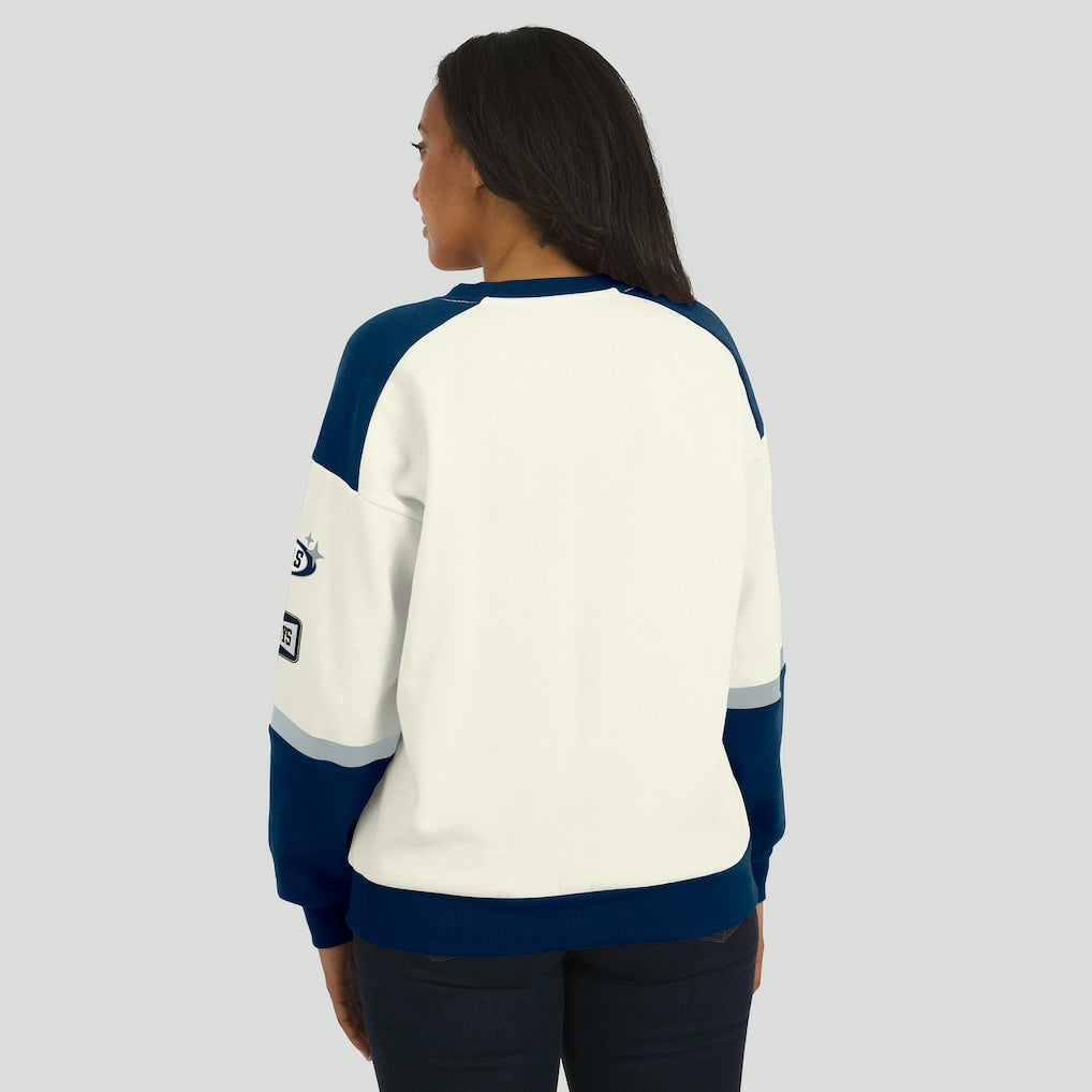 Dallas Cowboys WEAR by Erin Andrews Women's Racing Crew V-Neck Sweatshirt Cream