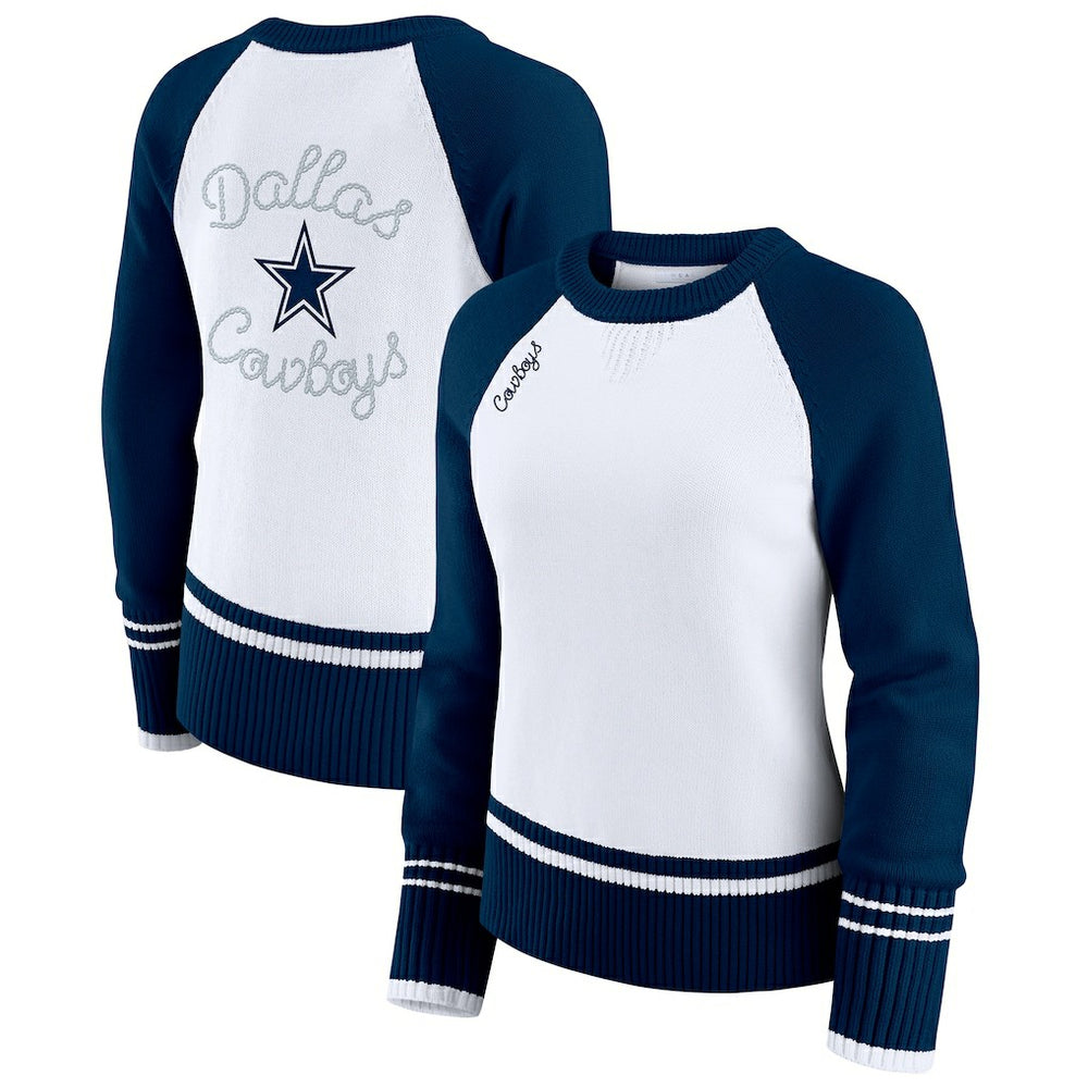 Dallas Cowboys WEAR by Erin Andrews Women's Colorblock Raglan Sweater White/Navy