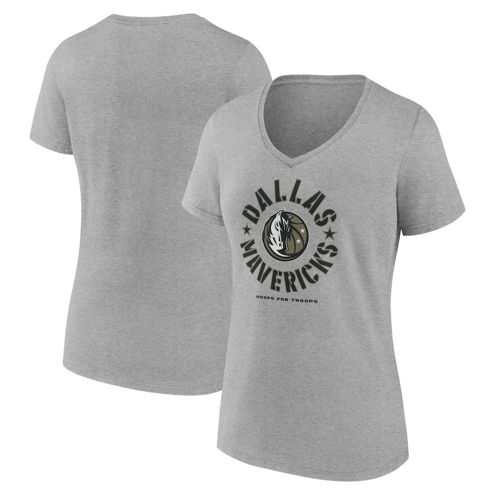 Dallas Mavericks Women's Hoops for Troops V-Neck T-Shirt Heather Gray