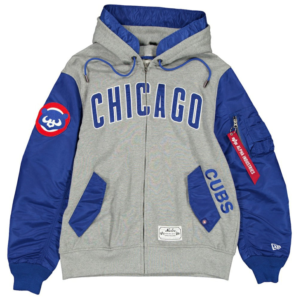 Chicago Cubs New Era x Alpha Industries Full-Zip Hoodie Jacket - Heather Gray/Royal Jackets
