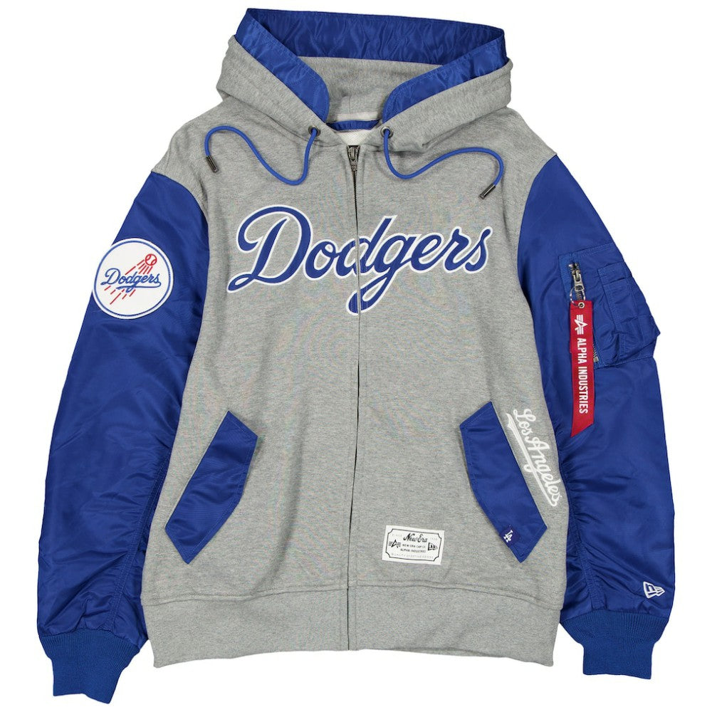 Los Angeles Dodgers New Era x Alpha Industries Full-Zip Hoodie Jacket - Heather Gray/Royal Jackets