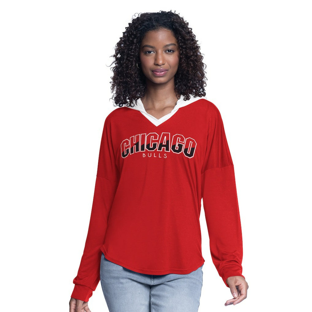 Chicago Bulls G-III 4Her by Carl Banks Women's Bench Player Oversized Long Sleeve Hooded Top Red