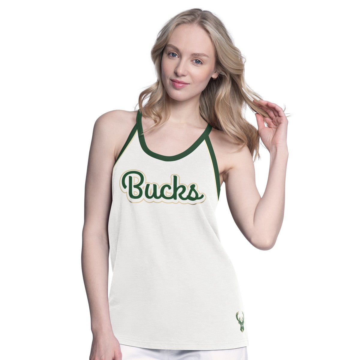 Milwaukee Bucks G-III 4Her by Carl Banks Women's Curveball Racerback Scoop Neck Slub Tank Top White