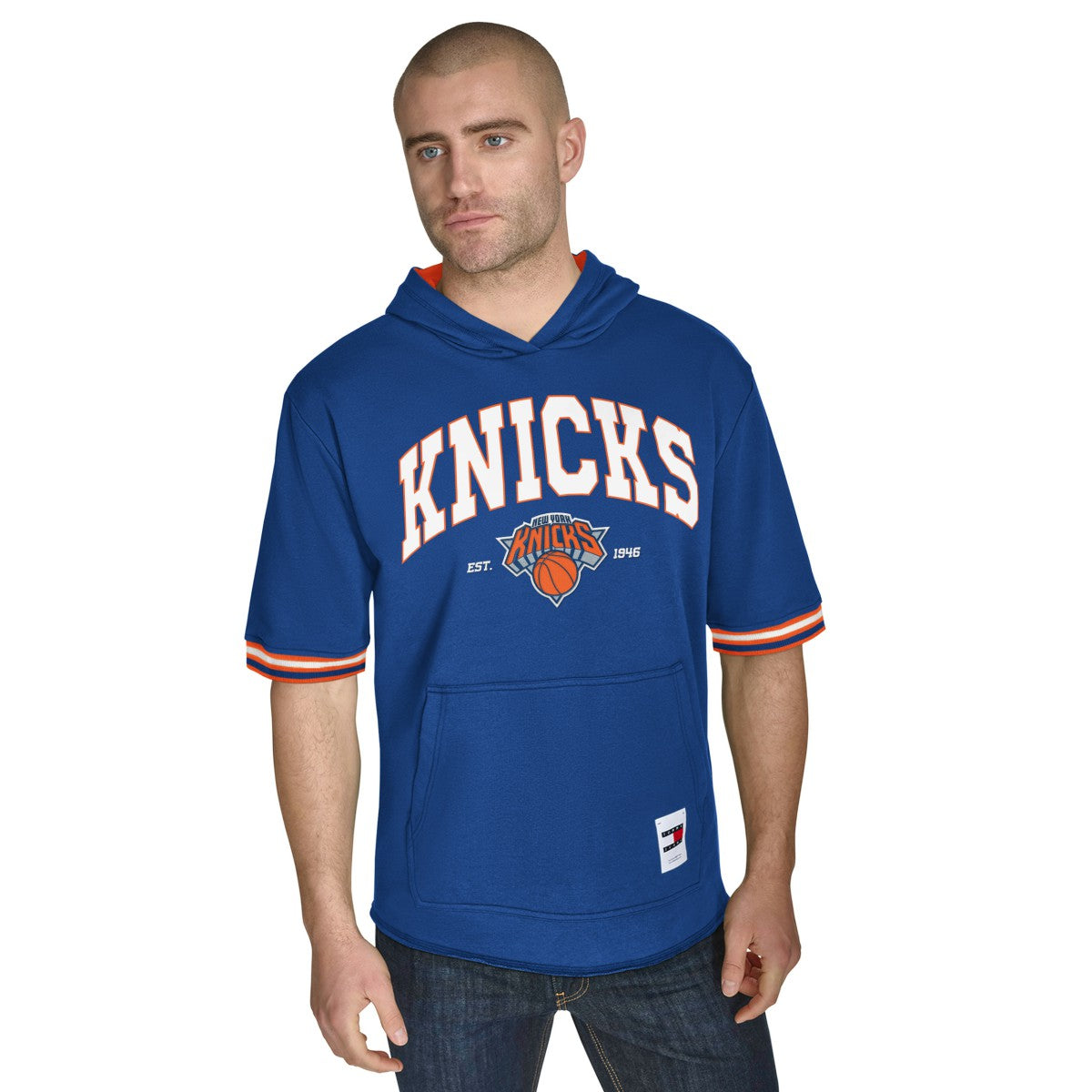 New York Knicks Tommy Jeans Paul French Terry Short Sleeve Pullover Hoodie Blue