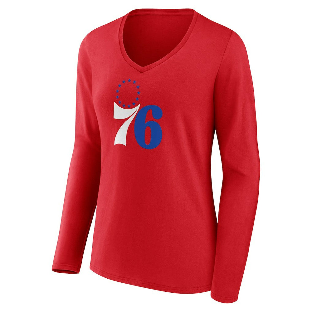 Philadelphia 76ers Women's Primary Logo Long Sleeve V-Neck T-Shirt Red