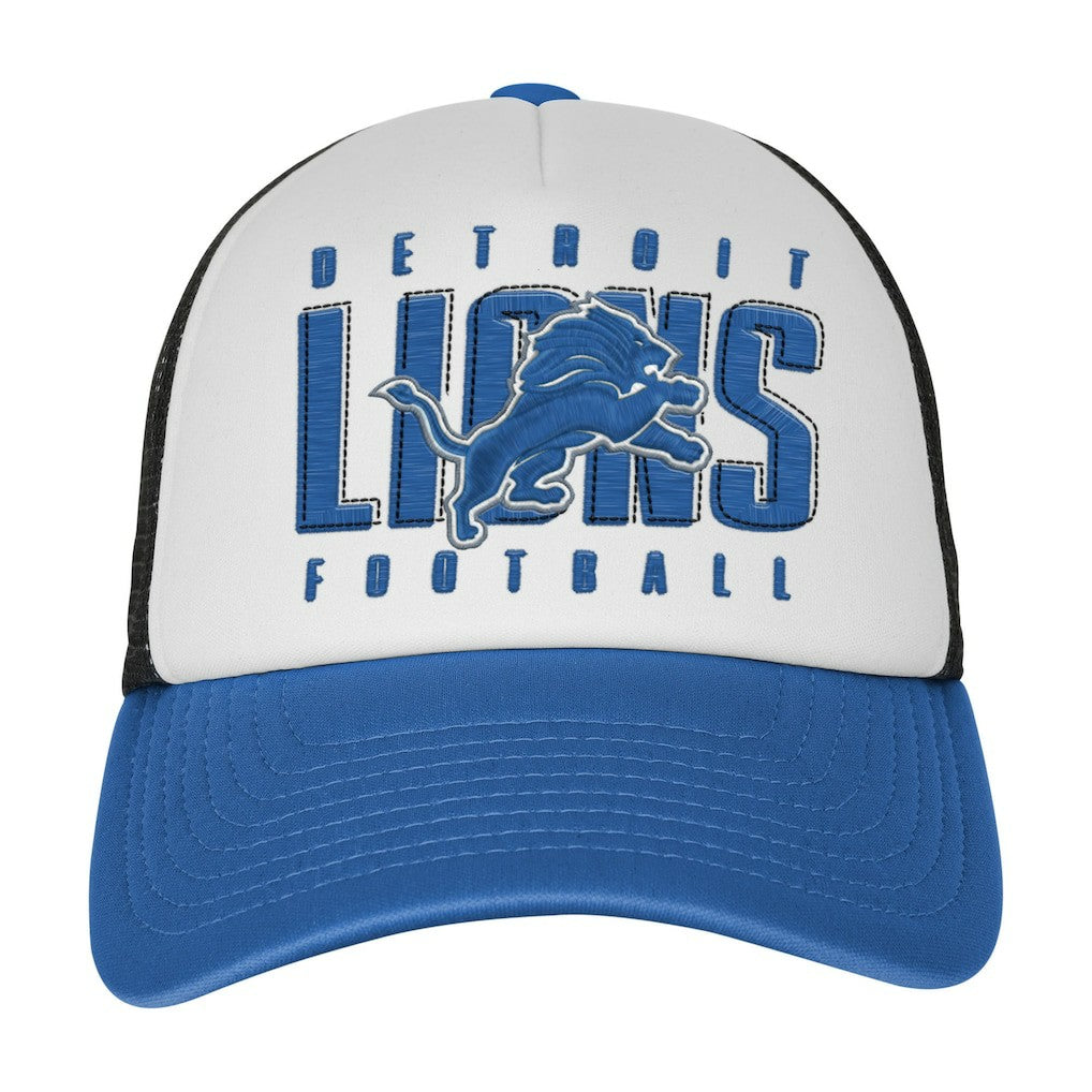 Detroit Lions Youth Essentials Trucker Adjustable Hat White/Blue