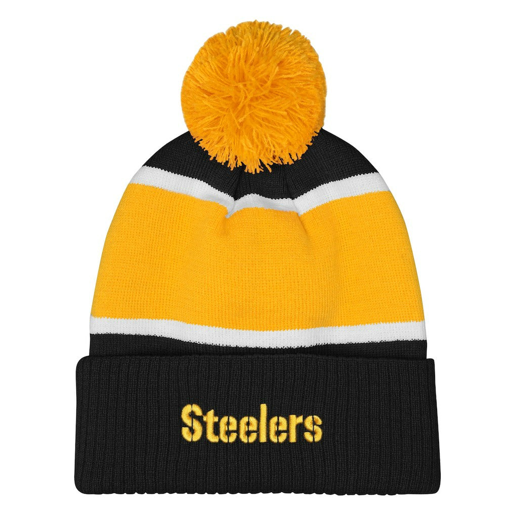 Pittsburgh Steelers Outerstuff Girls Let's Play Cuffed Knit Hat with Pom Black