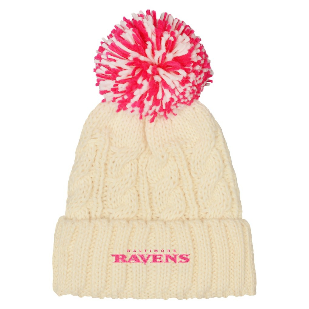 Baltimore Ravens Outerstuff Girls Cable Cuffed Knit Hat with Pom White