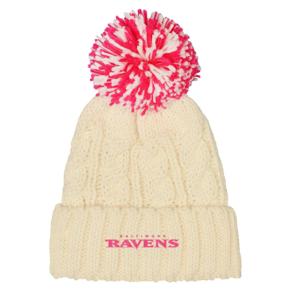 Baltimore Ravens Outerstuff Girls Cable Cuffed Knit Hat with Pom White
