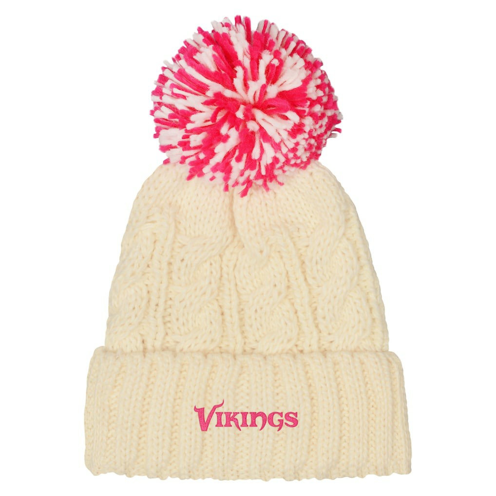 Minnesota Vikings Outerstuff Girls Cable Cuffed Knit Hat with Pom White