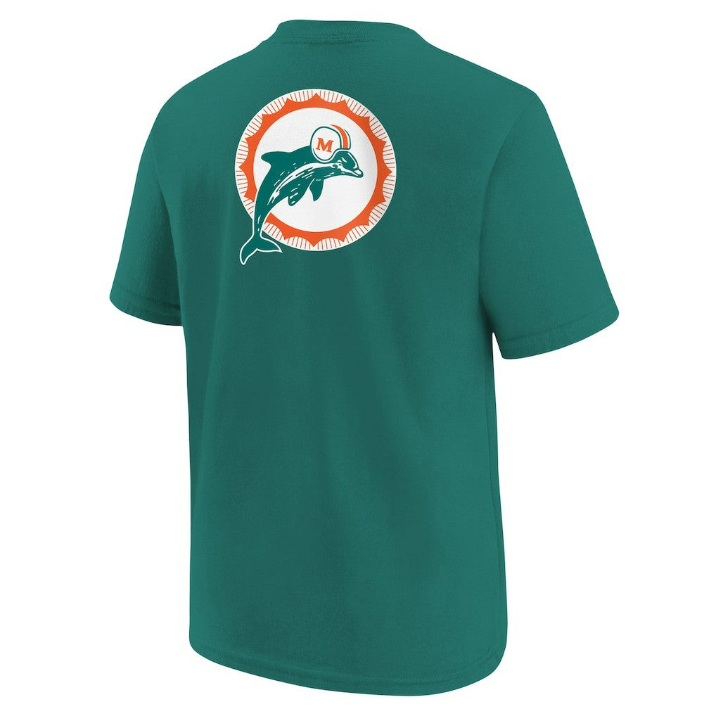 Miami Dolphins Youth Rewind Front & Back Essential T-Shirt Aqua