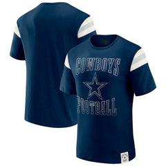Dallas Cowboys Darius Rucker Collection Distressed Throwback Shoulder Stripe T-Shirt Navy