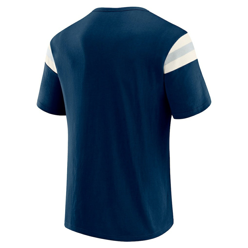 Dallas Cowboys Darius Rucker Collection Distressed Throwback Shoulder Stripe T-Shirt Navy