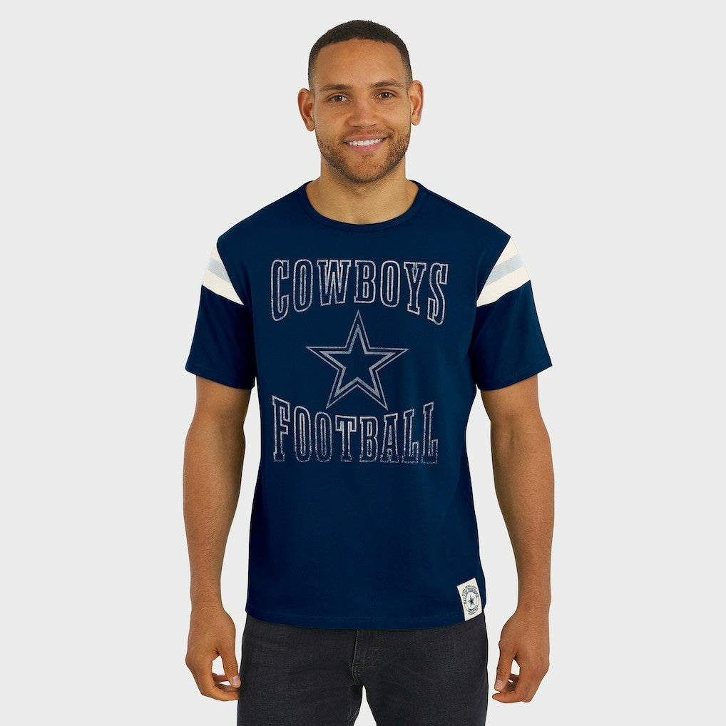 Dallas Cowboys Darius Rucker Collection Distressed Throwback Shoulder Stripe T-Shirt Navy
