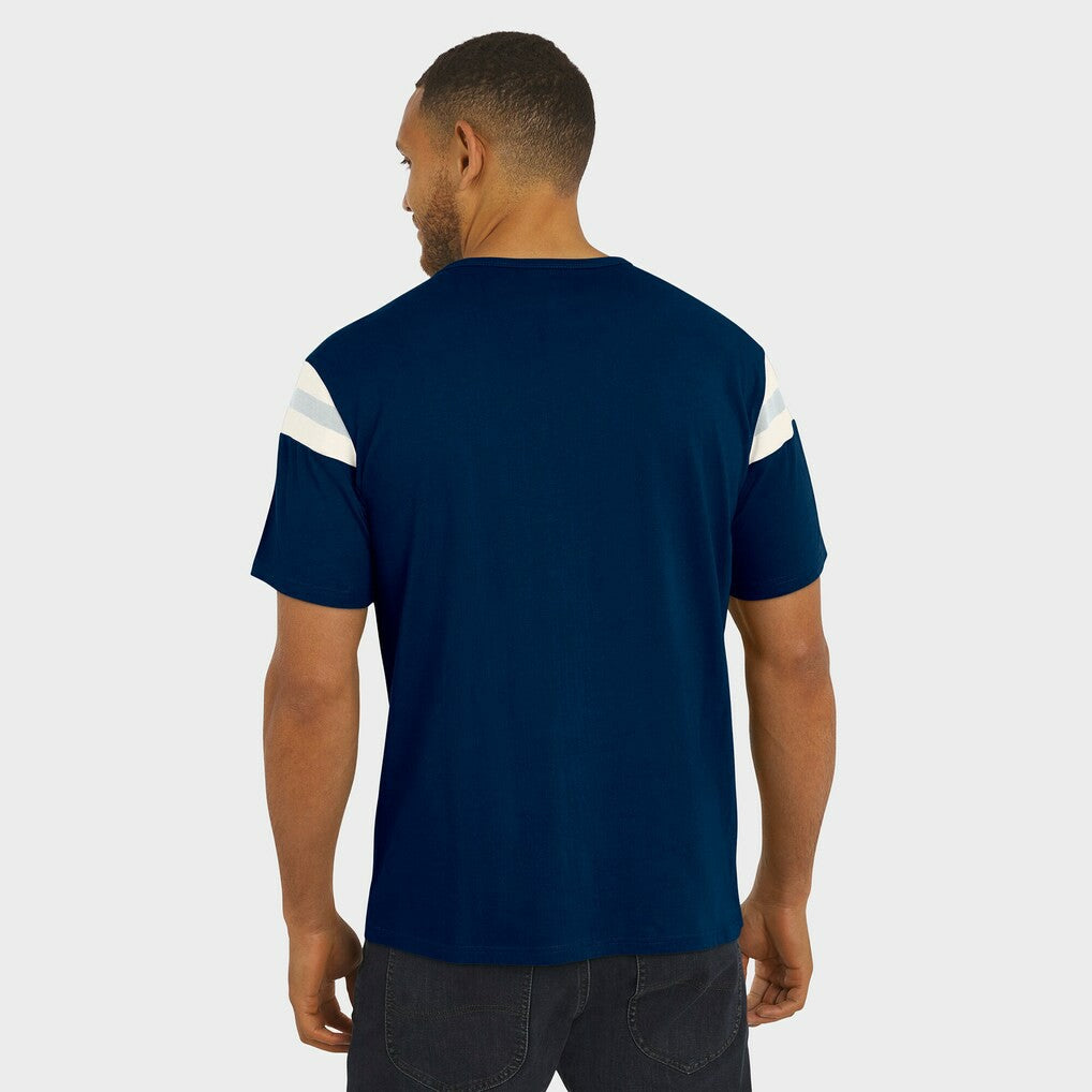 Dallas Cowboys Darius Rucker Collection Distressed Throwback Shoulder Stripe T-Shirt Navy
