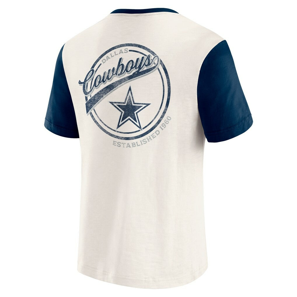Dallas Cowboys Darius Rucker Collection Henley Colorblock Slub Pocket T-Shirt Cream