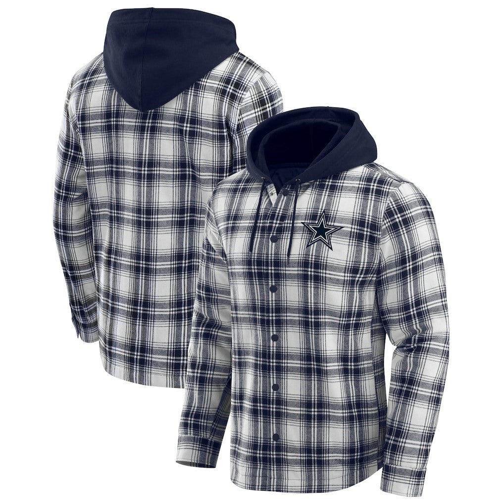 Dallas Cowboys Darius Rucker Collection Plaid Flannel Quilted Full-Snap Hooded Shacket Navy