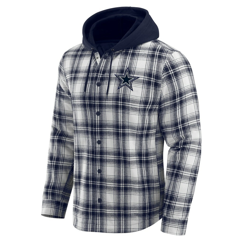Dallas Cowboys Darius Rucker Collection Plaid Flannel Quilted Full-Snap Hooded Shacket Navy