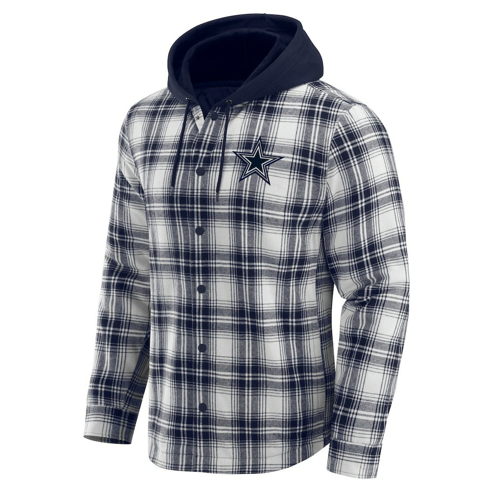 Dallas Cowboys Darius Rucker Collection Plaid Flannel Quilted Full-Snap Hooded Shacket Navy