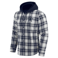 Dallas Cowboys Darius Rucker Collection Plaid Flannel Quilted Full-Snap Hooded Shacket Navy