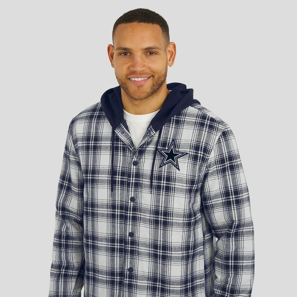 Dallas Cowboys Darius Rucker Collection Plaid Flannel Quilted Full-Snap Hooded Shacket Navy