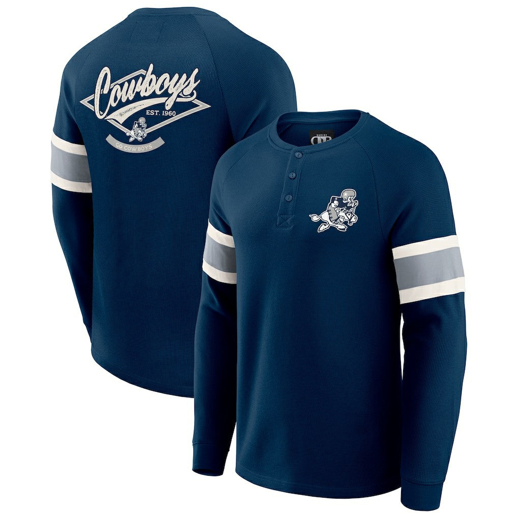 Dallas Cowboys Darius Rucker Collection Waffle-Knit Raglan Long Sleeve Henley T-Shirt Navy