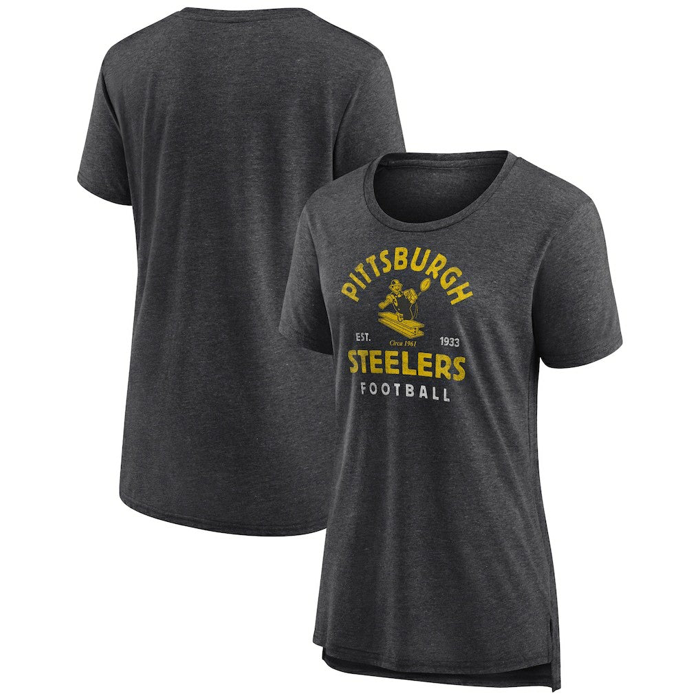 Pittsburgh Steelers Women's Vintage Arch Tri-Blend T-Shirt Charcoal