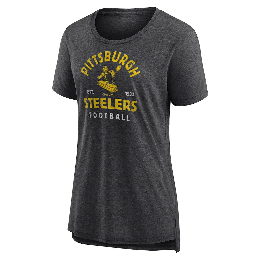 Pittsburgh Steelers Women's Vintage Arch Tri-Blend T-Shirt Charcoal