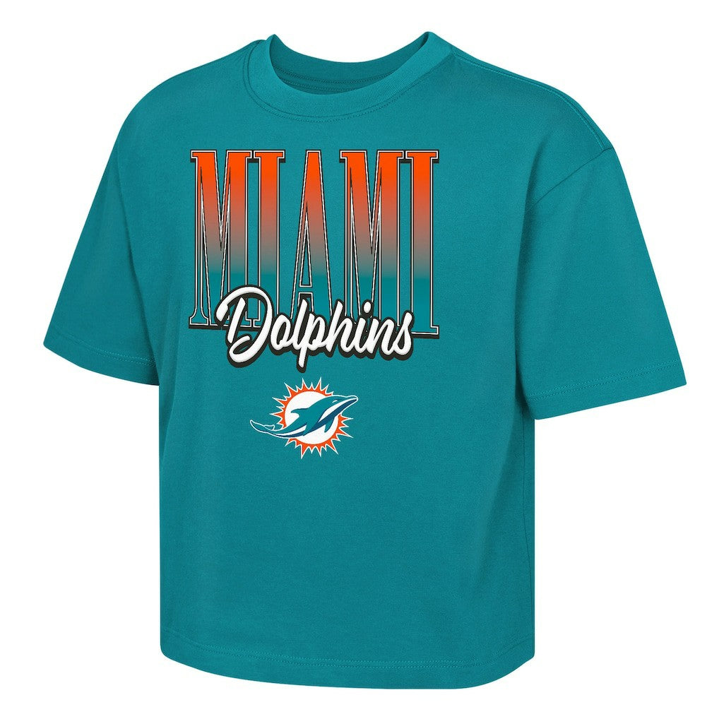 Miami Dolphins Outerstuff Girls Youth Big City Boxy T-Shirt Aqua