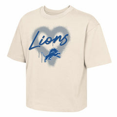 Detroit Lions Outerstuff Girl's Youth Spray Heart Boxy T-Shirt Cream