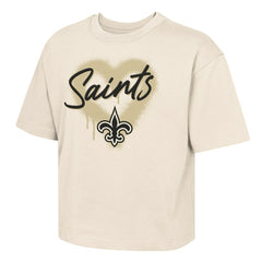 New Orleans Saints Outerstuff Girl's Youth Spray Heart Boxy T-Shirt Cream