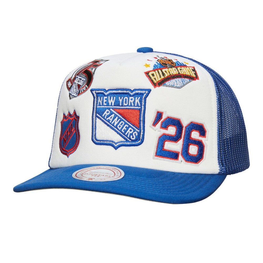 NHL New York Rangers Mitchell & Ness Gridlock Trucker Adjustable Hat - White/Blue