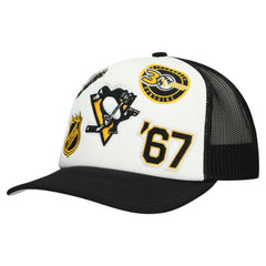 NHL Pittsburgh Penguins Mitchell & Ness Gridlock Trucker Adjustable Hat - White/Black