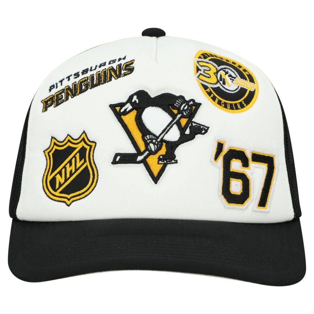 NHL Pittsburgh Penguins Mitchell & Ness Gridlock Trucker Adjustable Hat - White/Black