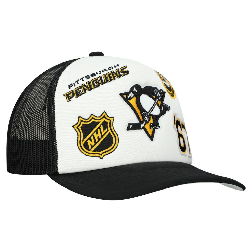 NHL Pittsburgh Penguins Mitchell & Ness Gridlock Trucker Adjustable Hat - White/Black