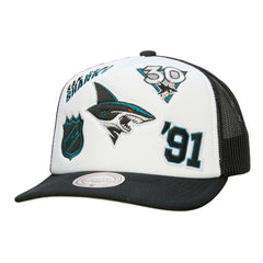 NHL San Jose Sharks Mitchell & Ness Gridlock Trucker Adjustable Hat - White/Black