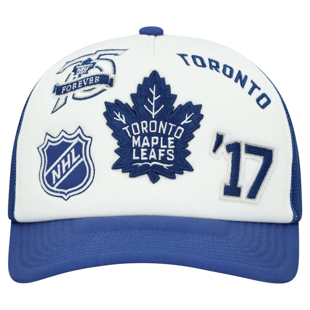 NHL Toronto Maple Leafs Mitchell & Ness Gridlock Trucker Adjustable Hat - White/Blue