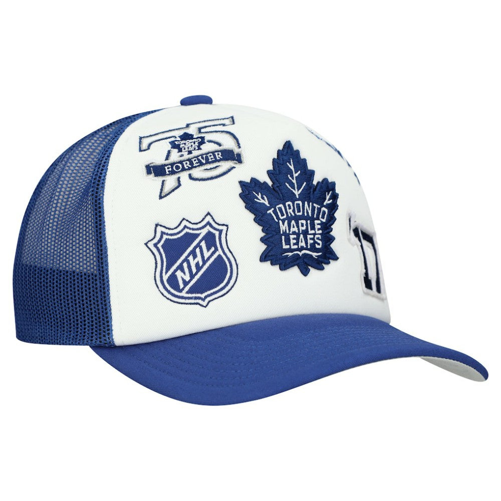 NHL Toronto Maple Leafs Mitchell & Ness Gridlock Trucker Adjustable Hat - White/Blue