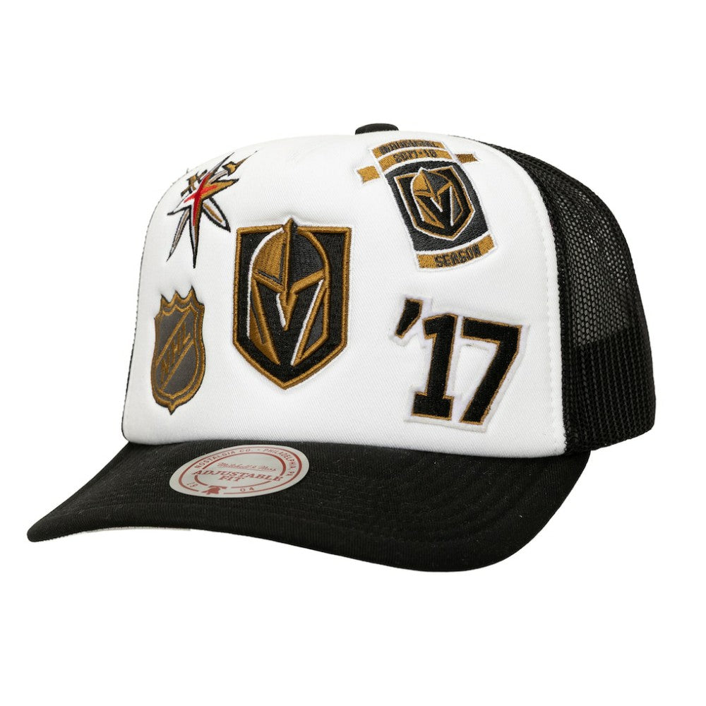 NHL Vegas Golden Knights Mitchell & Ness Gridlock Trucker Adjustable Hat - White/Black