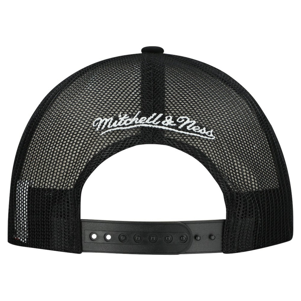 NHL Chicago Blackhawks Mitchell & Ness Gridlock Trucker Adjustable Hat - White/Black