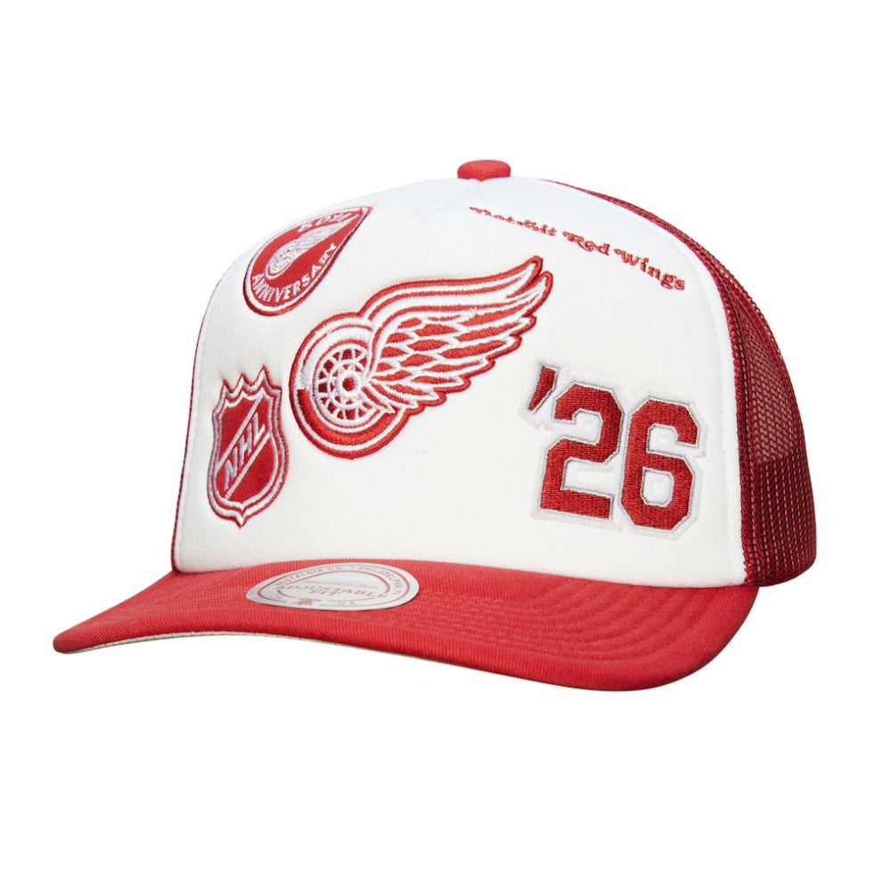 NHL Detroit Red Wings Mitchell & Ness Gridlock Trucker Adjustable Hat - White/Red
