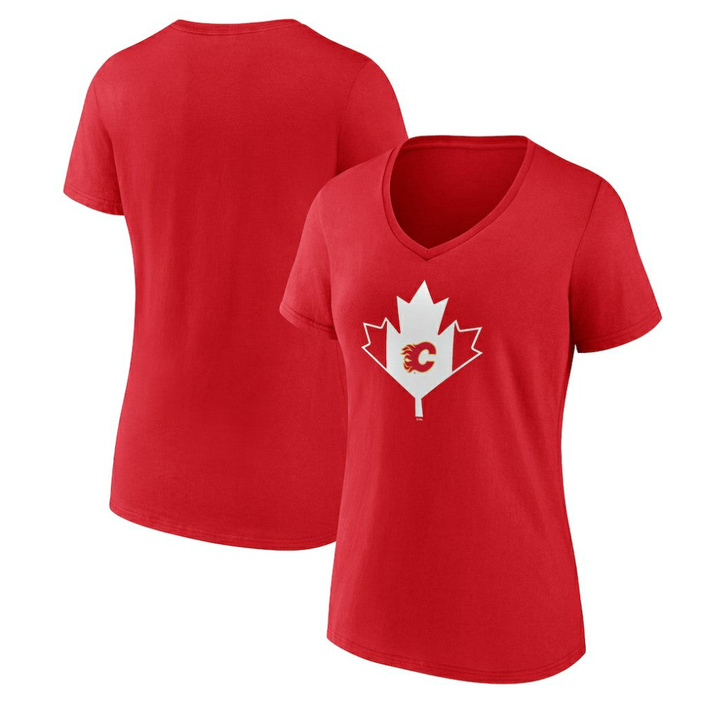 NHL Calgary Flames Women's Canada Day V-Neck T-Shirt - Red