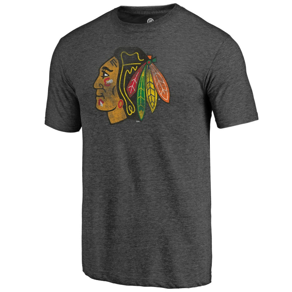 NHL Chicago Blackhawks Distressed Tri-Blend T-Shirt - Charcoal