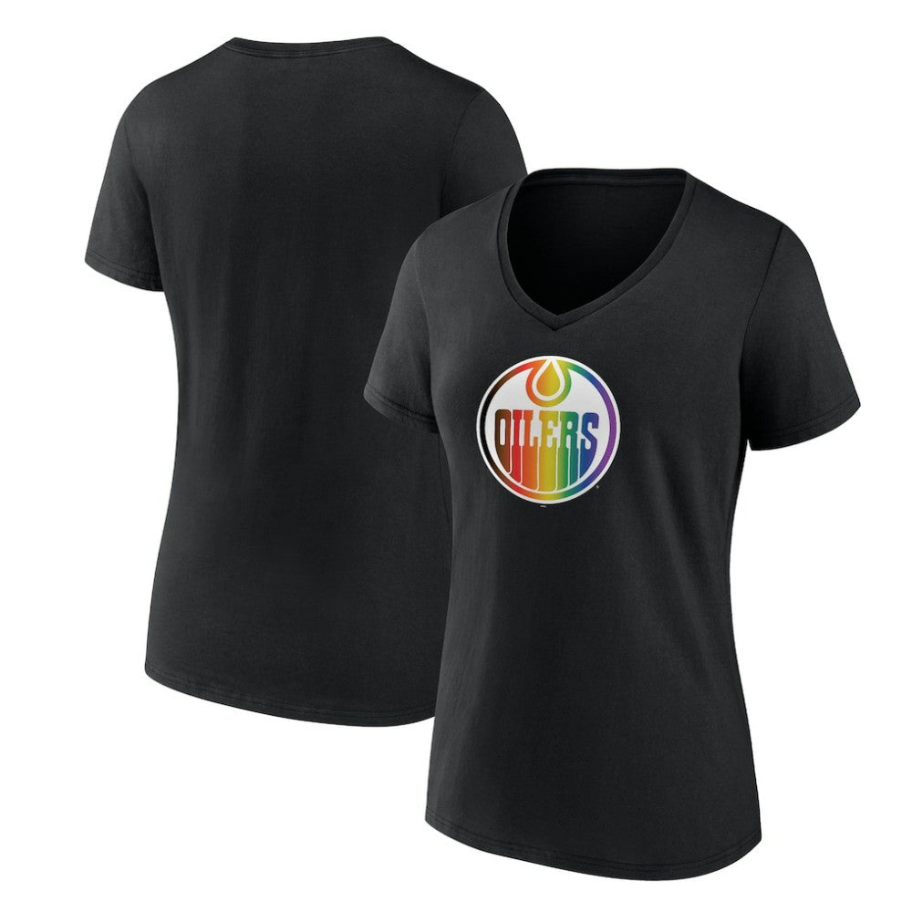 NHL Edmonton Oilers Women's Team Pride V-Neck T-Shirt - Black