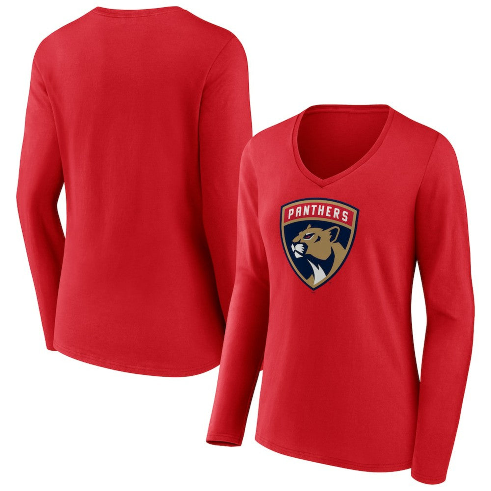 NHL Florida Panthers Women's Primary Logo Long Sleeve V-Neck T-Shirt - Red