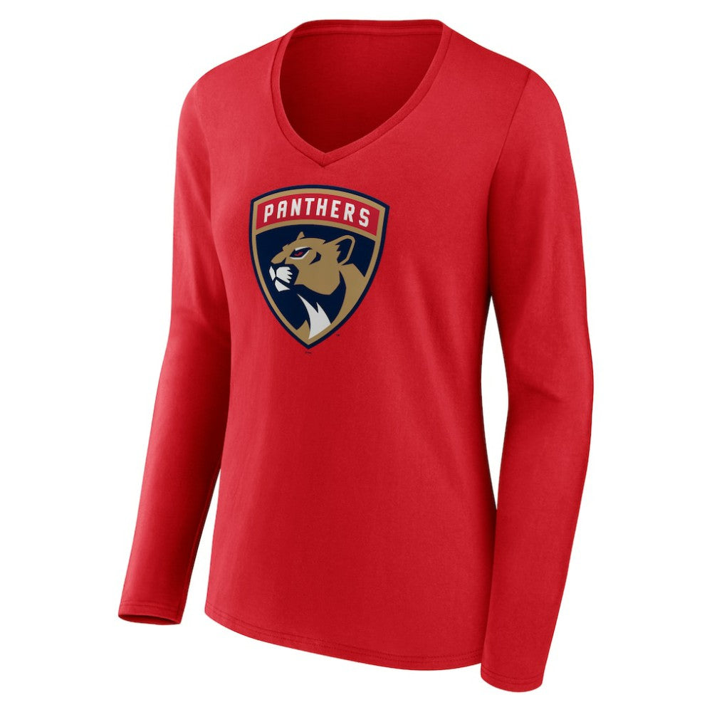 NHL Florida Panthers Women's Primary Logo Long Sleeve V-Neck T-Shirt - Red