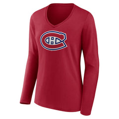 NHL Montreal Canadiens Women's Primary Logo Long Sleeve V-Neck T-Shirt - Red